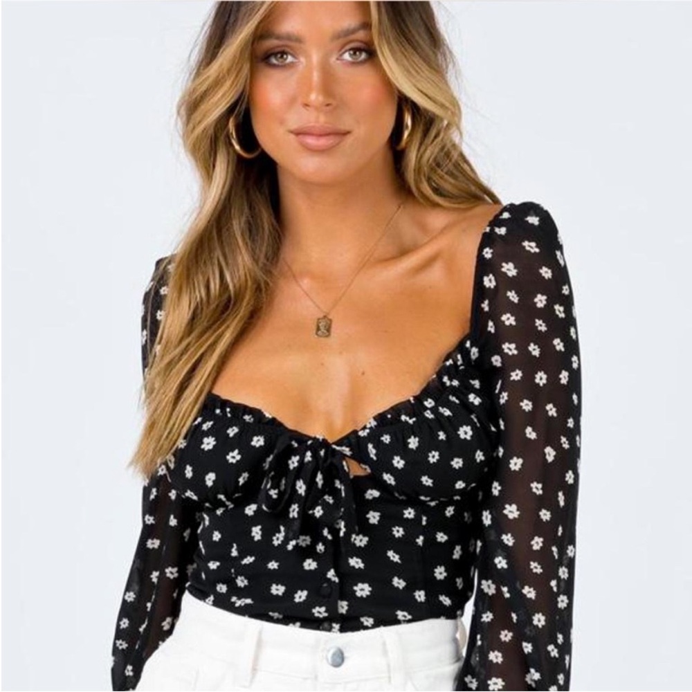 Princess Polly Black Floral Blouse camina top